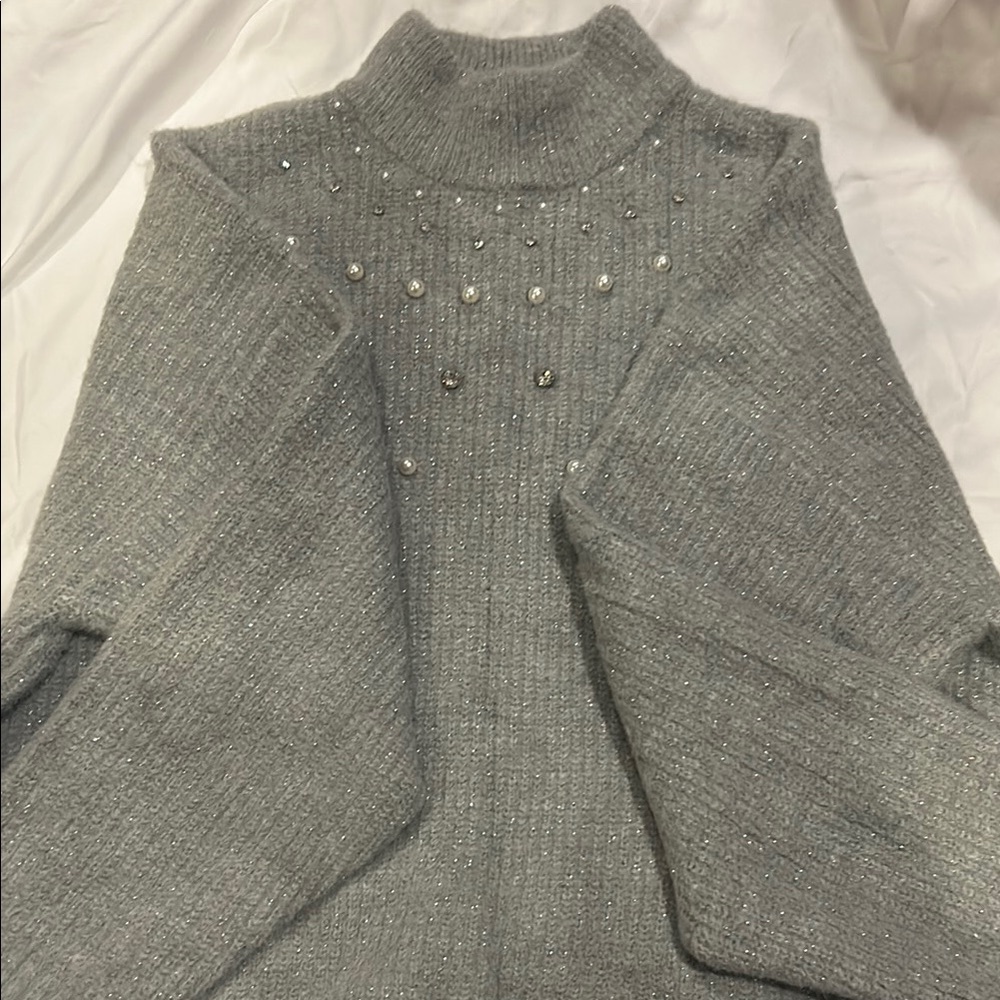 Gray Beaded Sweater